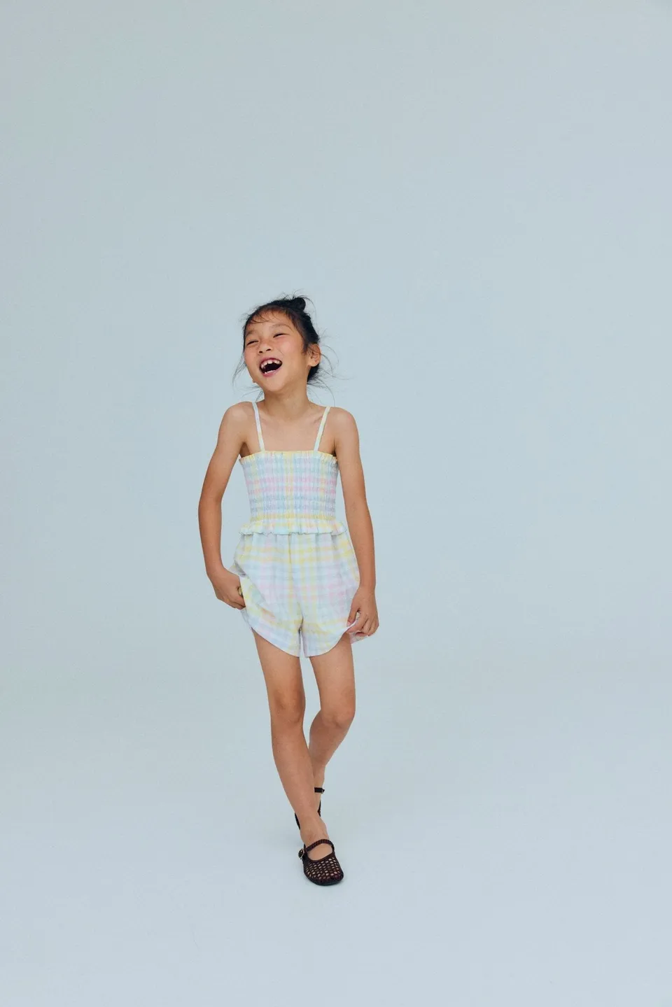 The New Society Mallow Jumpsuit tuta bambina a quadretti seersucker