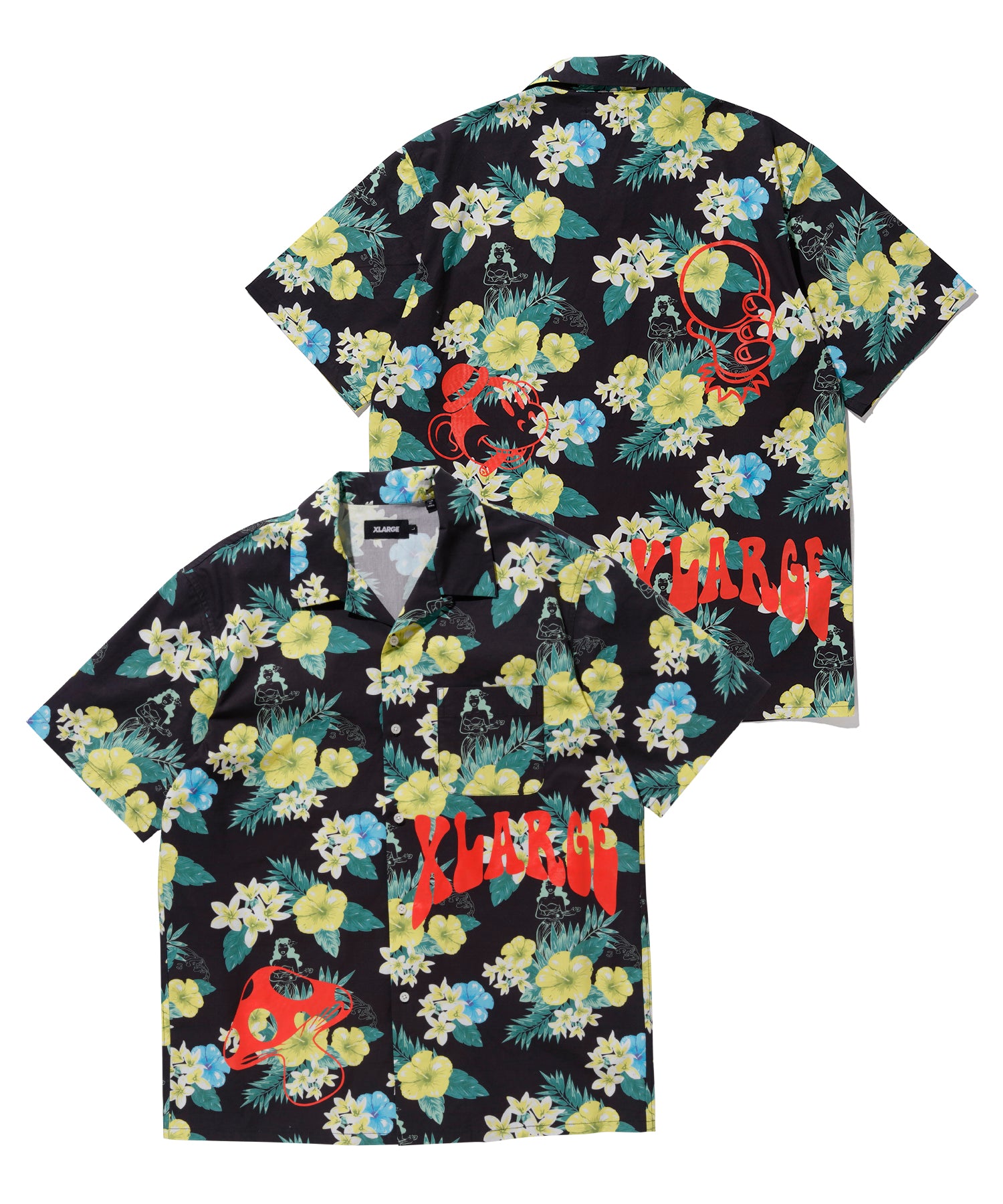 X-Large Floral camicia fantasia verde cotone