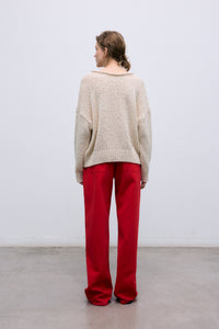 The New Society Alpina Maglione Donna Ecru Scollo V