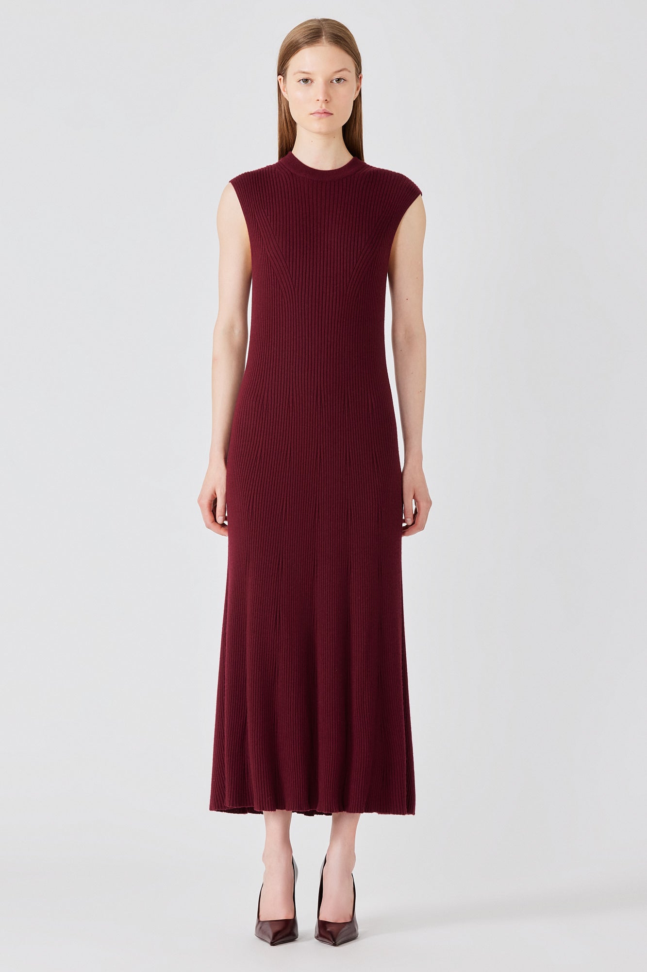 Sa Su Phi Abito Lungo Senza Maniche Bordeaux Cashmere Seta