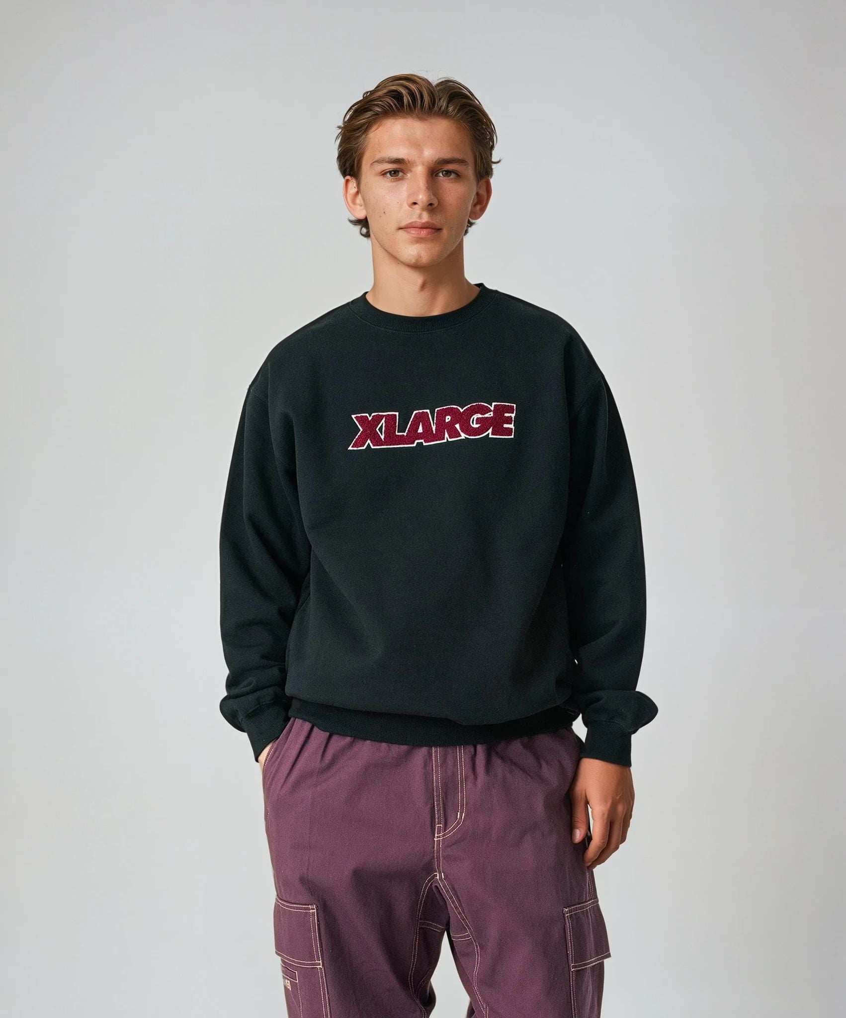 X-Large Chenille Standard Logo felpa girocollo nera cotone