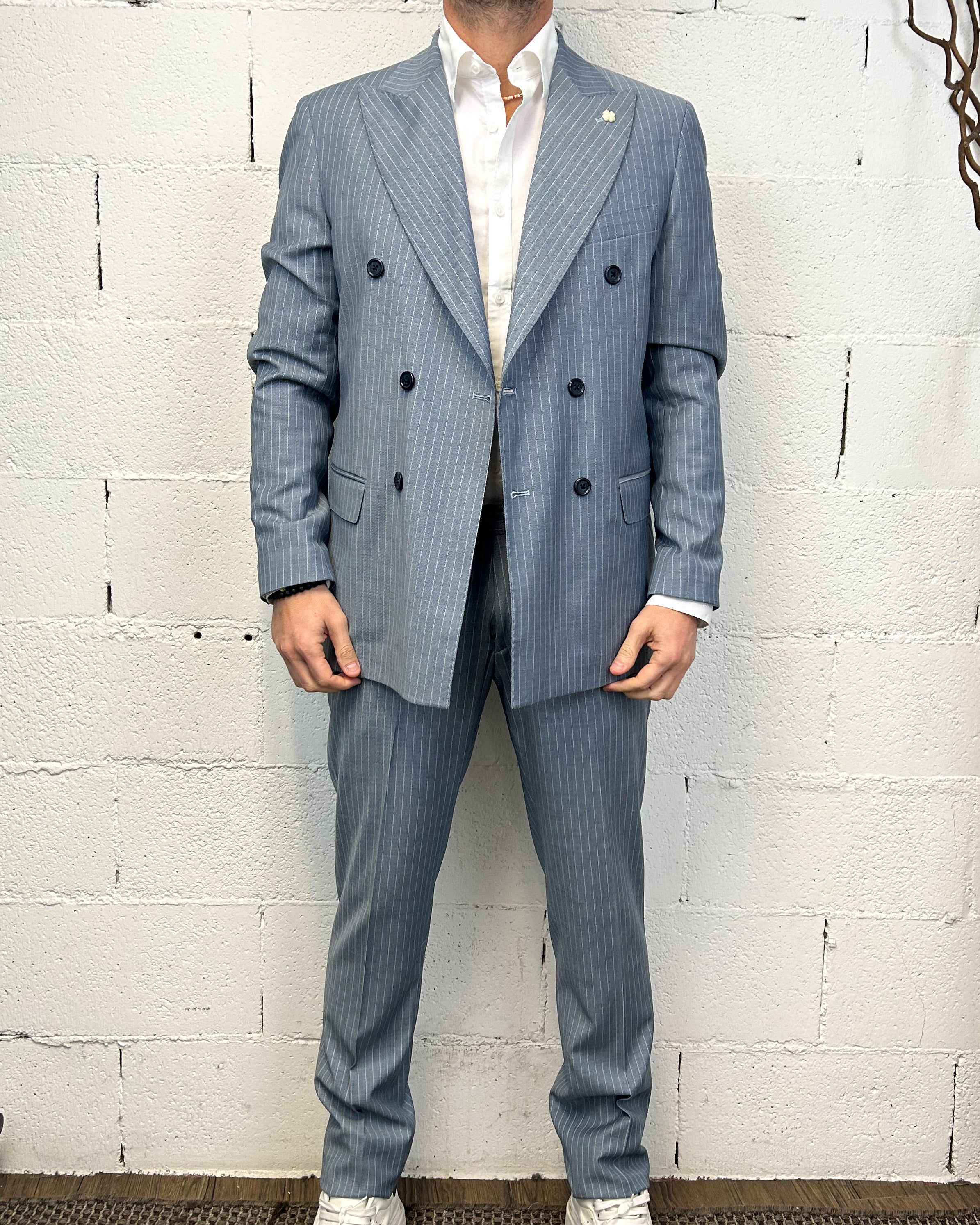 OVER-D DoppioPetto Gessato abito blu vestibilita slim