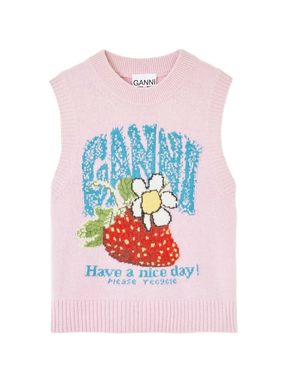 Ganni A1180011 gilet rosa motivo fragole