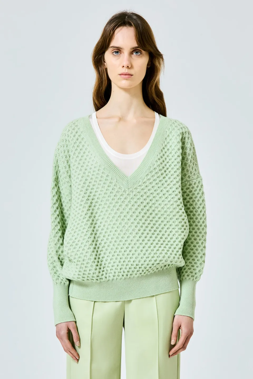 Sa Su Phi maglione scollo V nido d'ape verde cashmere
