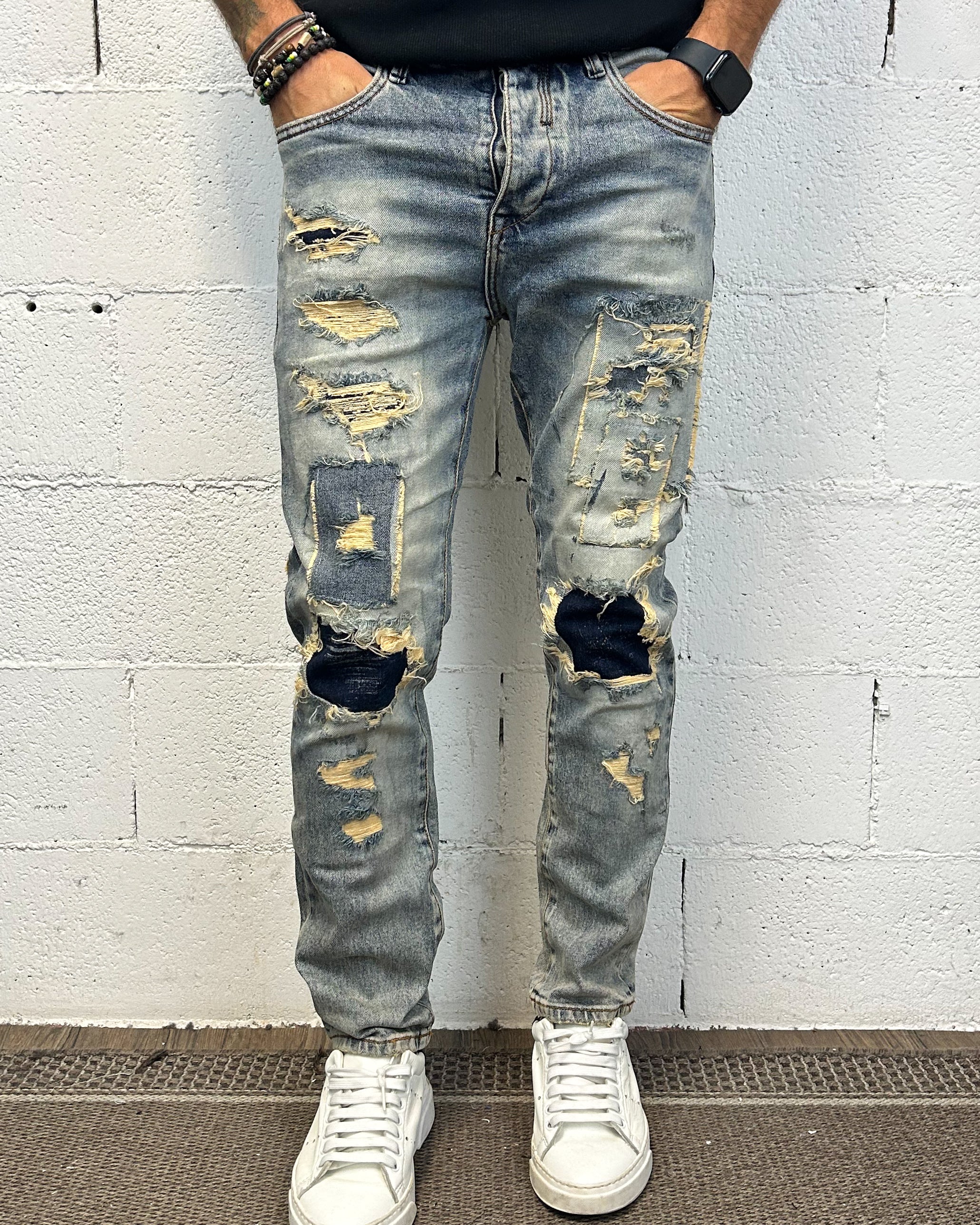ONLYONE OVER-D Tapered Destroyed jeans strappati