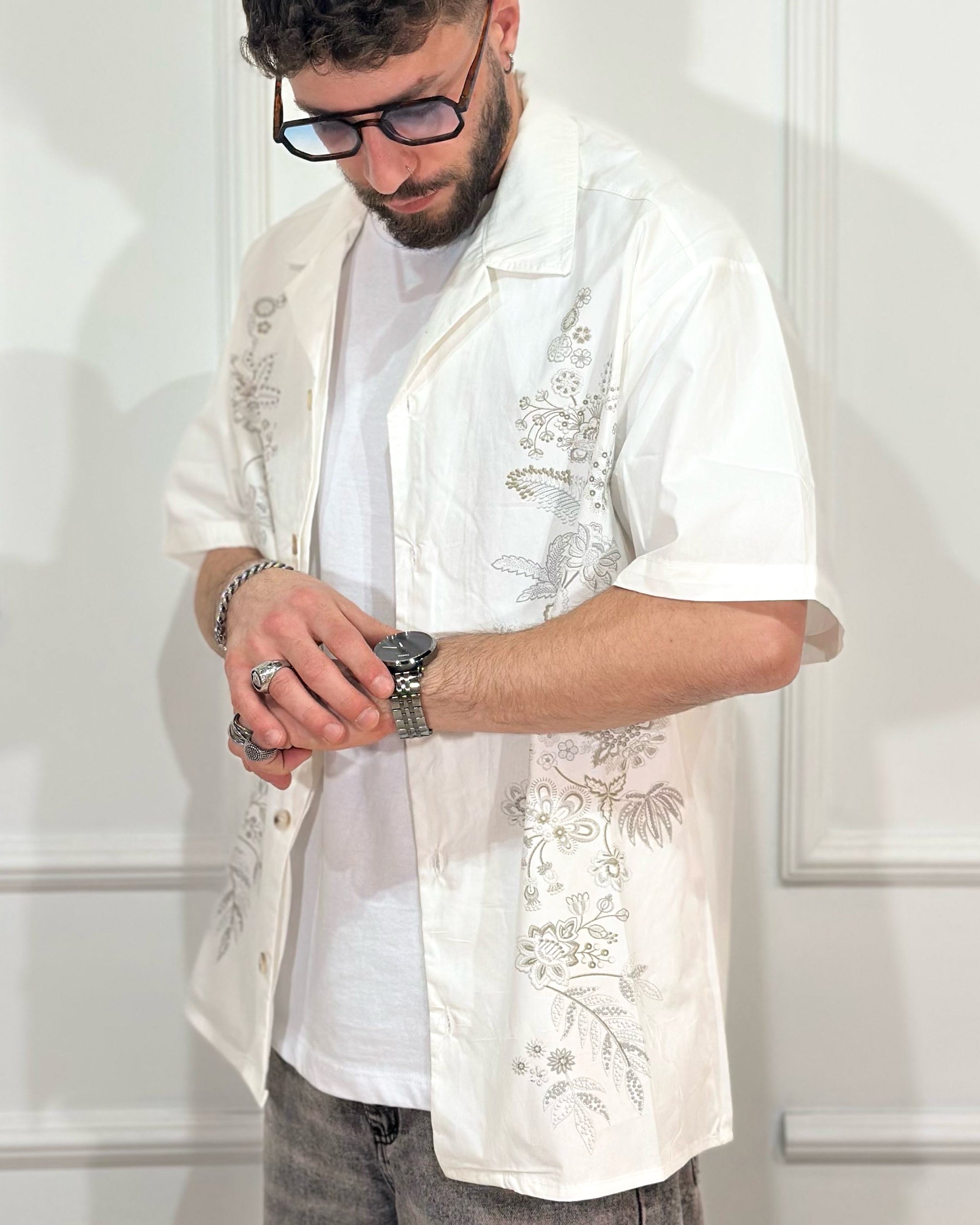ONLYONE JUST WEST Ricamo camicia manica corta