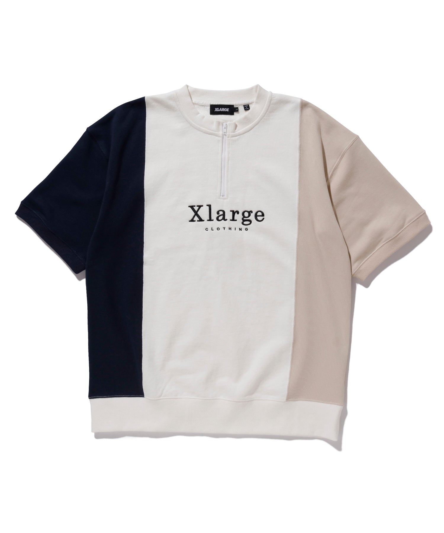 X-Large Colorblock felpa mezza zip bianca cotone