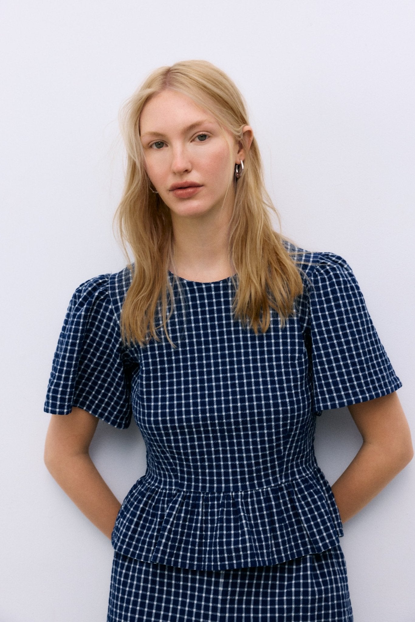The New Society Jasmine top donna quadretti blu cotone