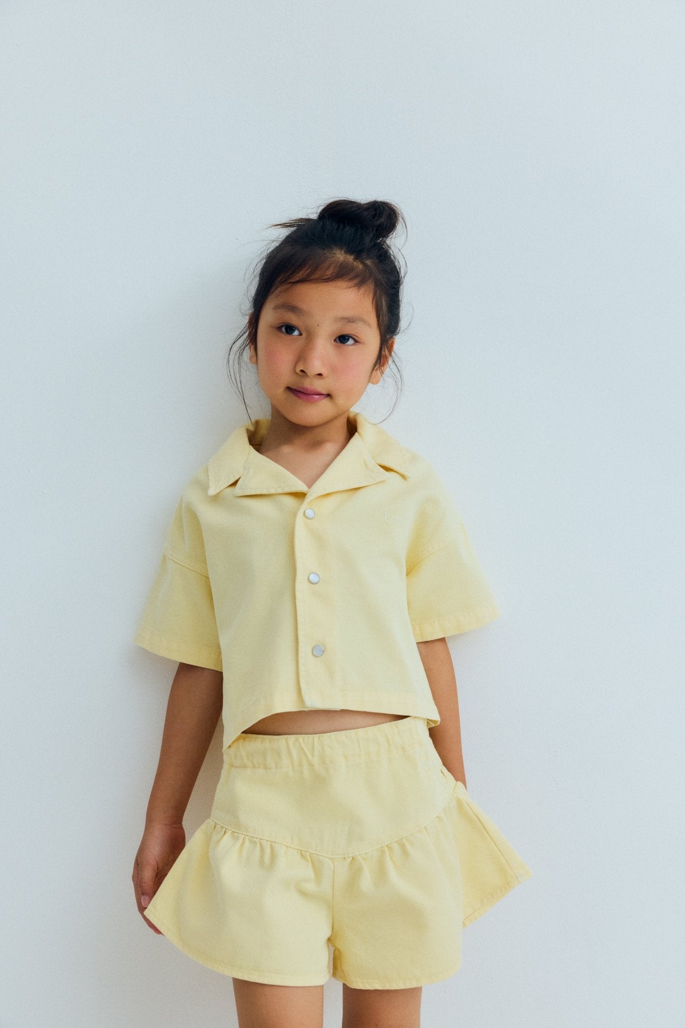 The New Society Bellis camicia bambina denim limone corto