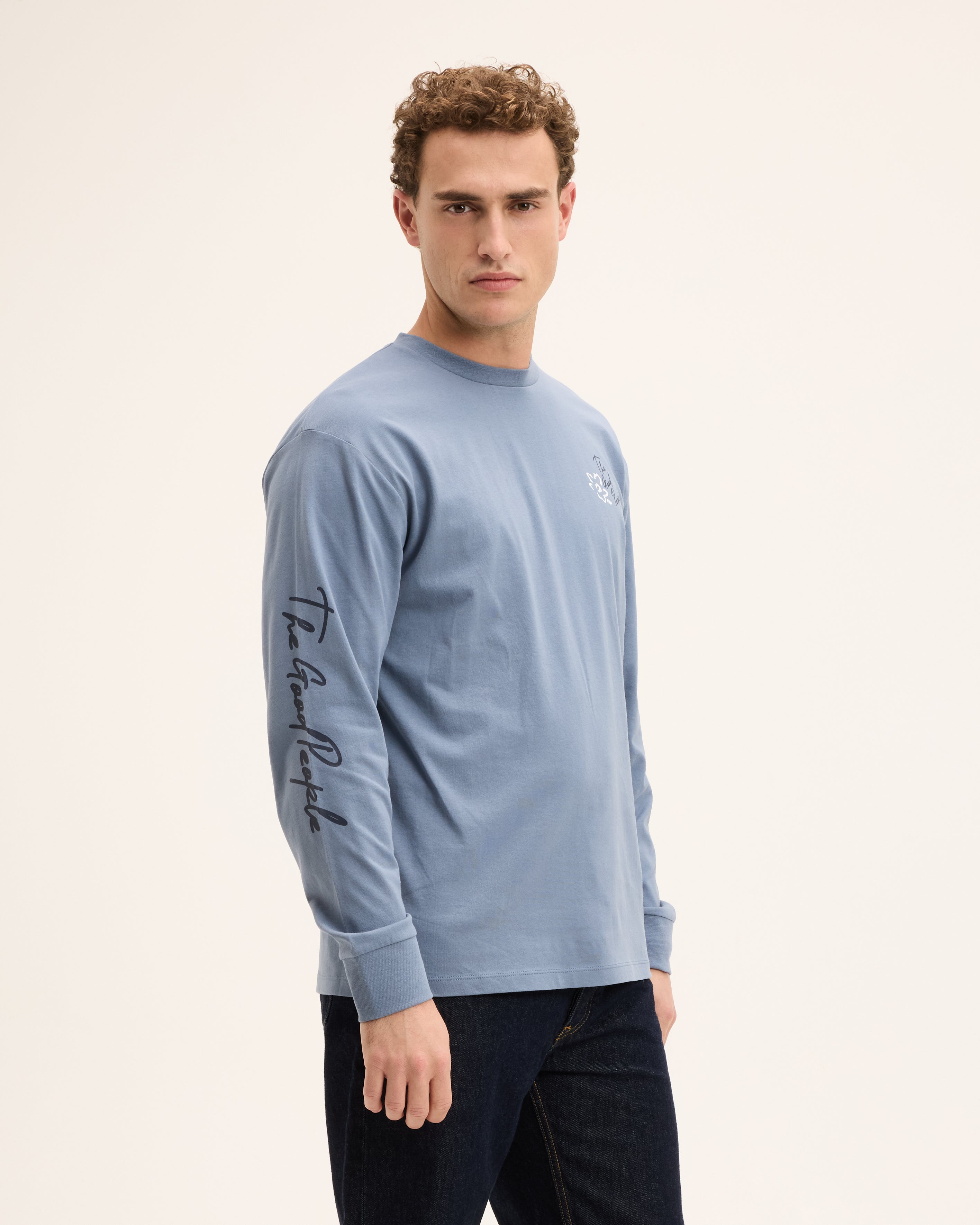 GOODPEOPLE Oliver Artwork Longsleeve t-shirt blu denim cotone