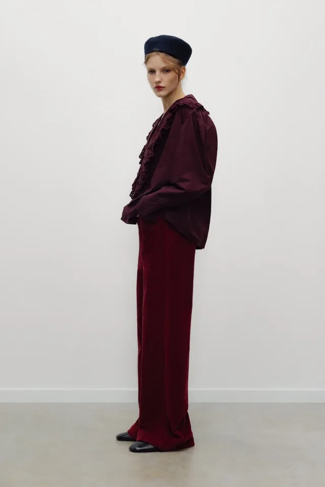 The New Society Ines pantalone donna rosso velluto anni 70