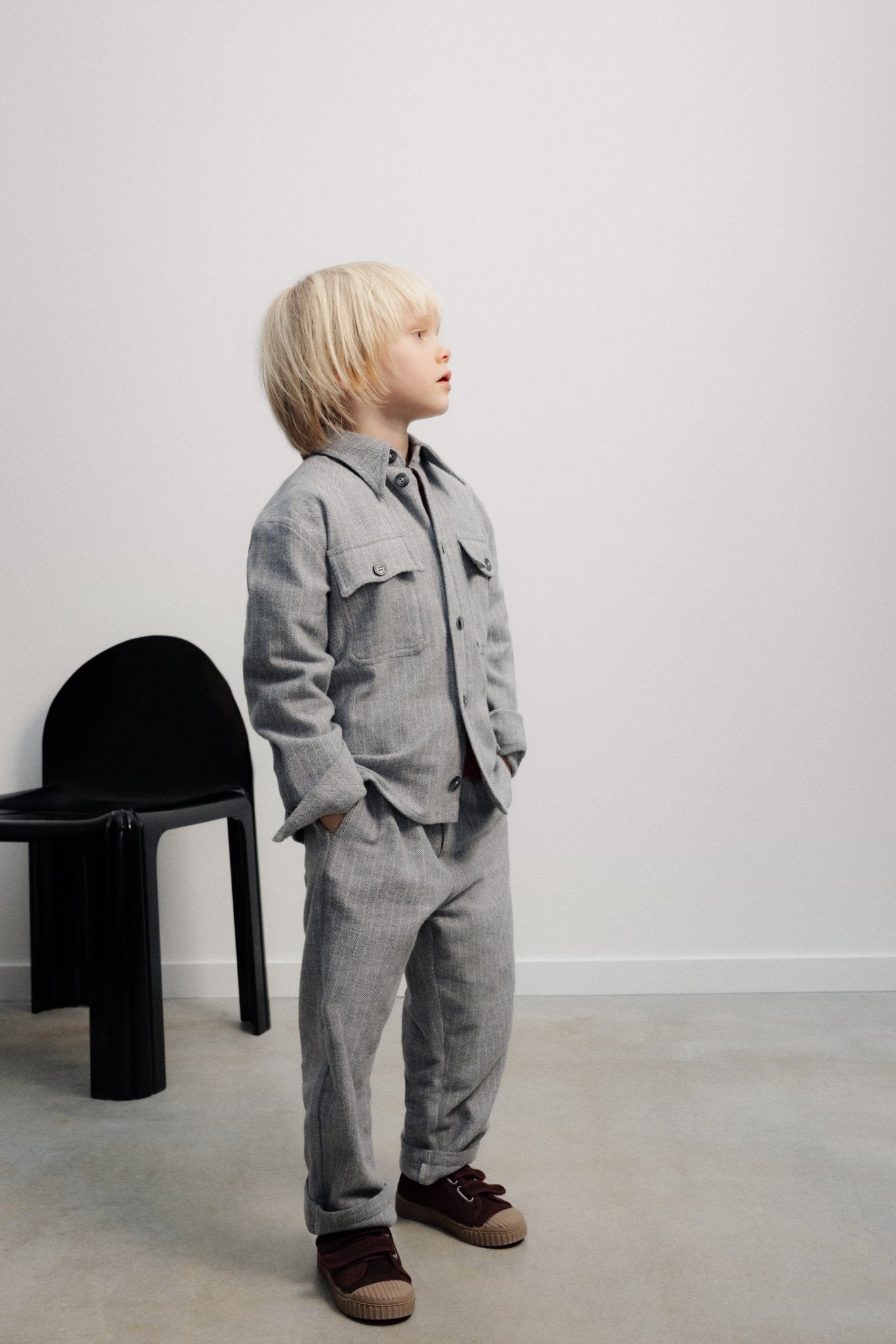 The New Society Cliff Shirt camicia bambino grigio cotone