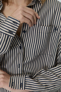 The New Society West camicia donna blu navy righe Tencel
