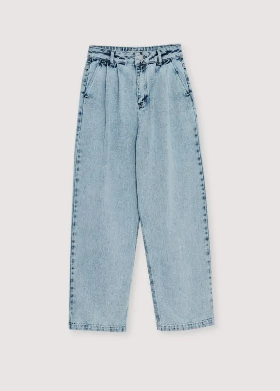 The New Society Pleat Denim Teen jeans bleach 12 anni cotone