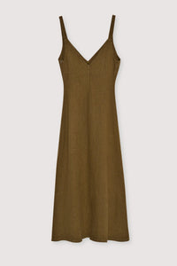 The New Society Bulbine vestito donna Earthy Olive lino