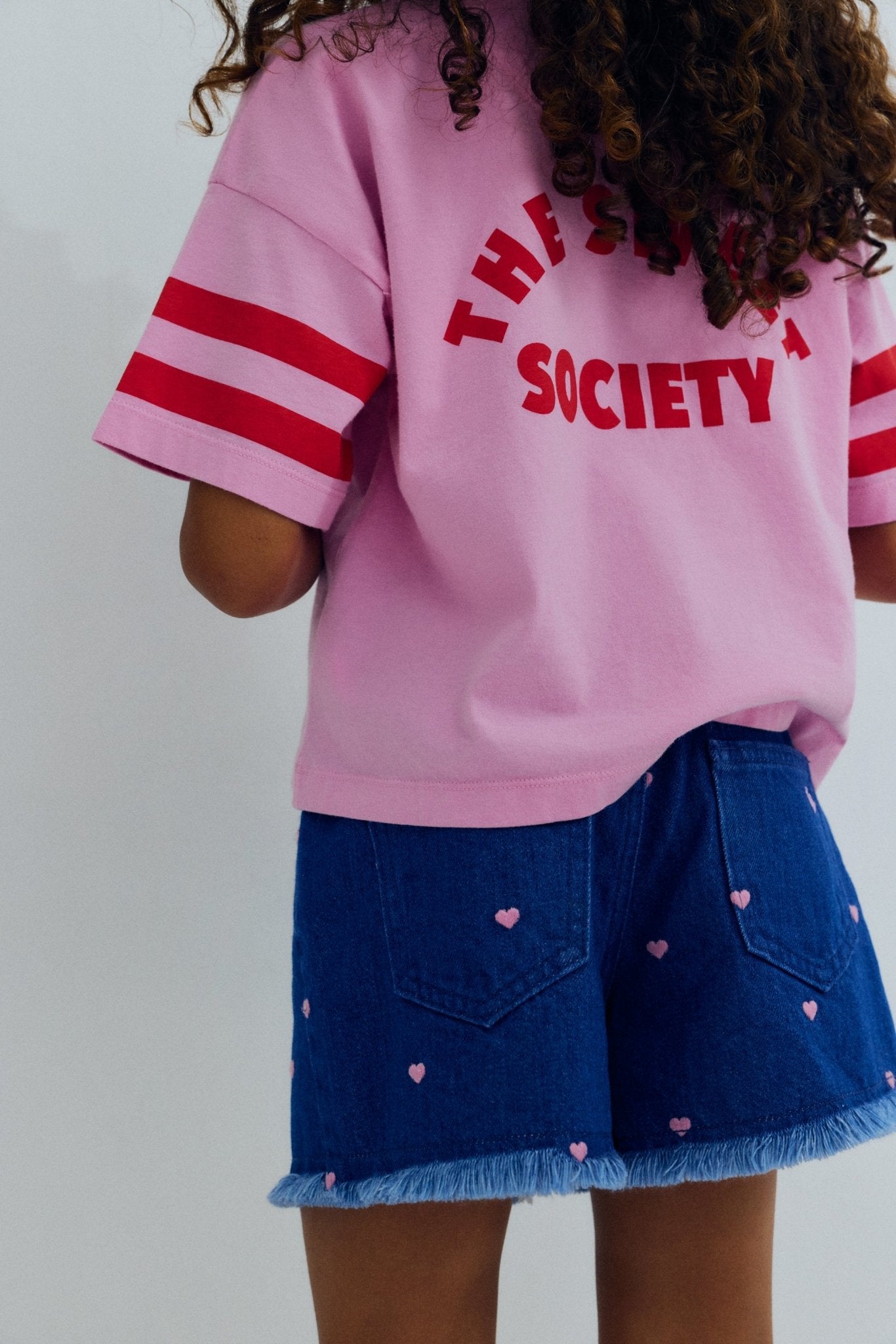 THE NEW SOCIETY Lys Short pantaloncini bimba denim chiaro cuori