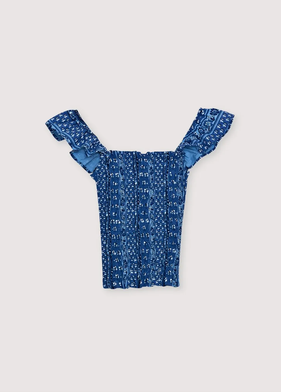 The New Society Mare top donna stampa blu cotone smock