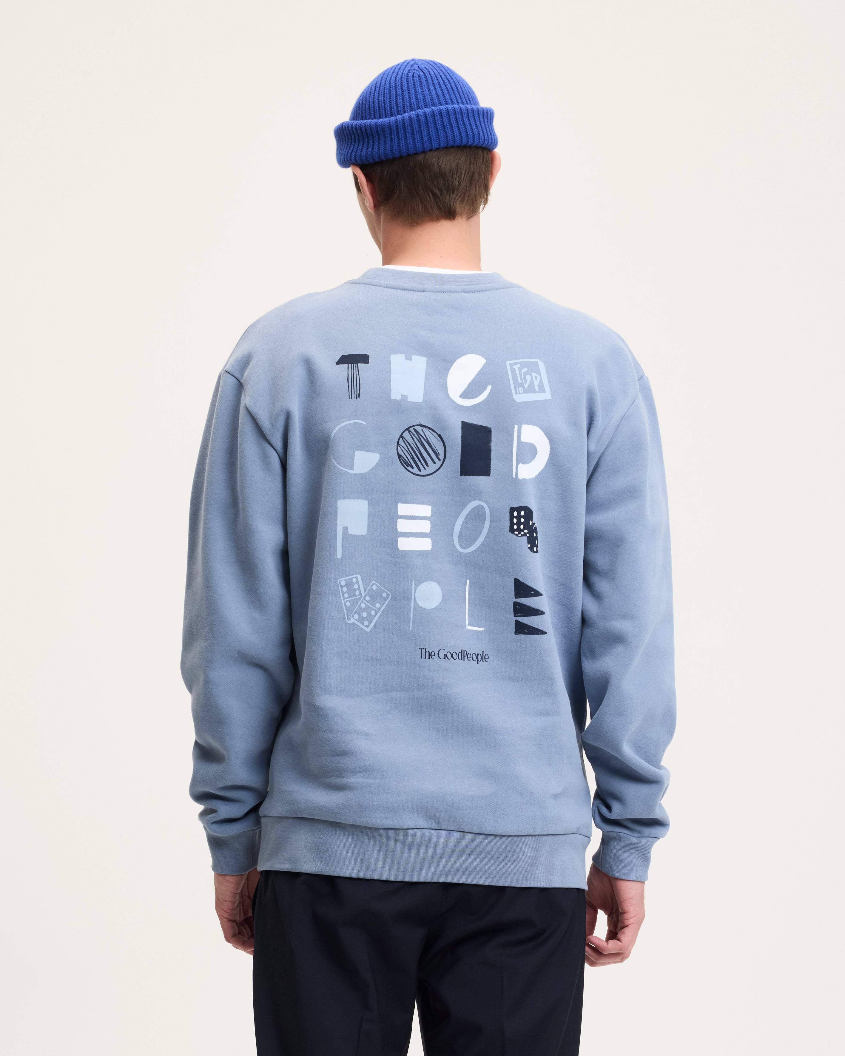 GOODPEOPLE LAX Artwork maglione cotone Denim Blue