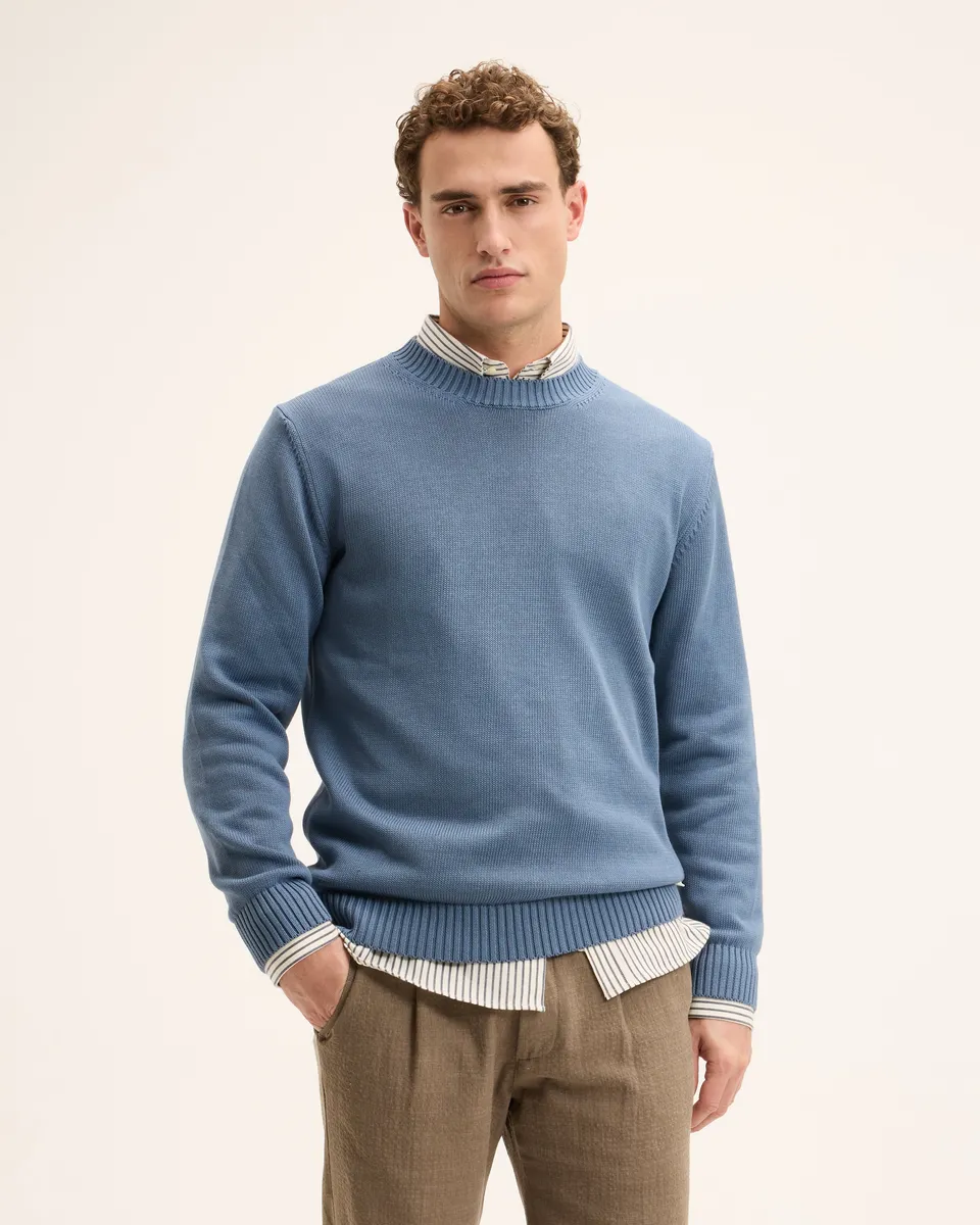 Goodpeople Kid maglione girocollo blu medio cotone