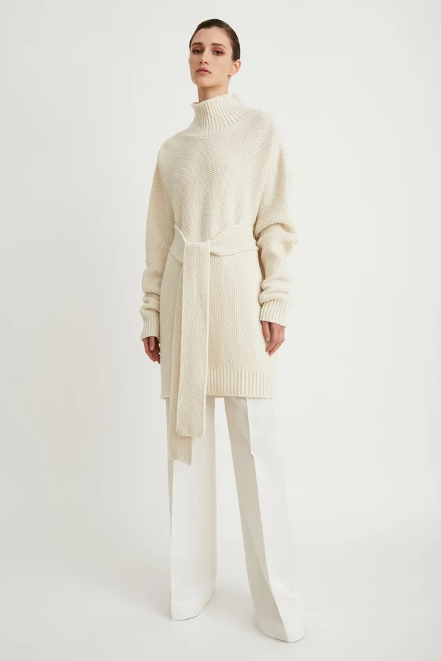 Sa Su Phi Abito Cashmere Collo Alto con Cintura Avorio