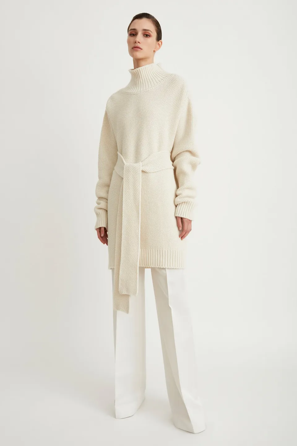 Sa Su Phi Abito Cashmere Collo Alto con Cintura Avorio
