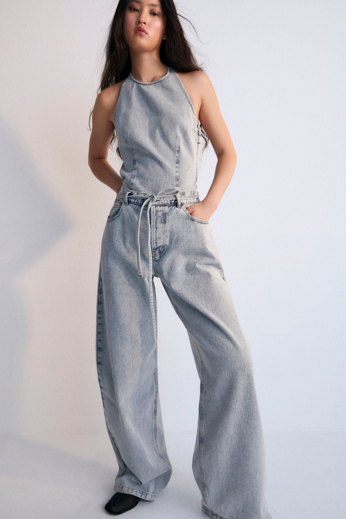 The New Society Chios top halter denim sbiancato