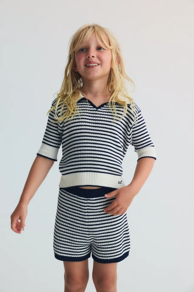 The New Society Azalea polo bambina cotone righe blu