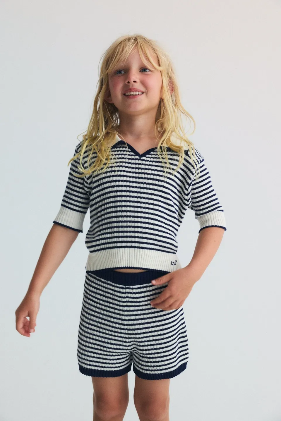 The New Society Azalea polo bambina cotone righe blu