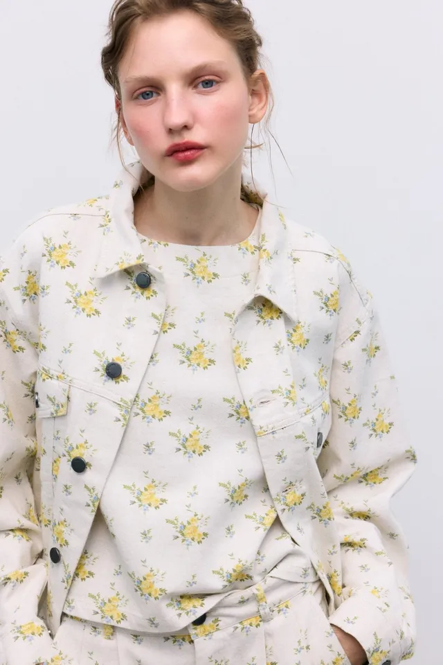 The New Society Mimosa Woman Jacket giacca denim fiori cotone