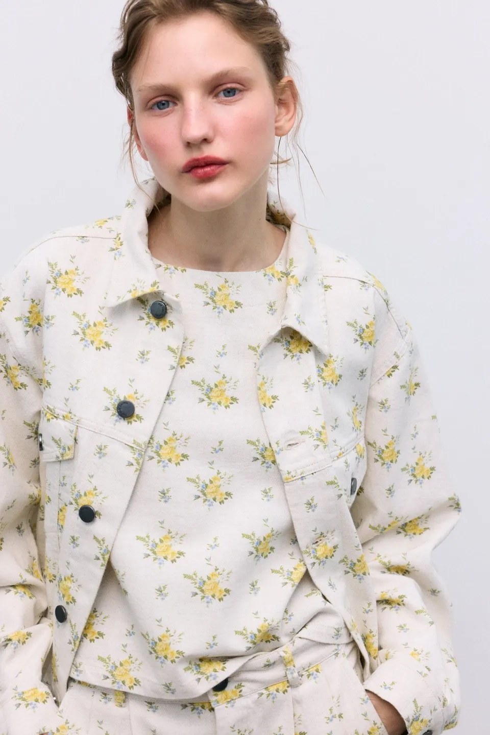 The New Society Mimosa Woman Jacket giacca denim fiori cotone
