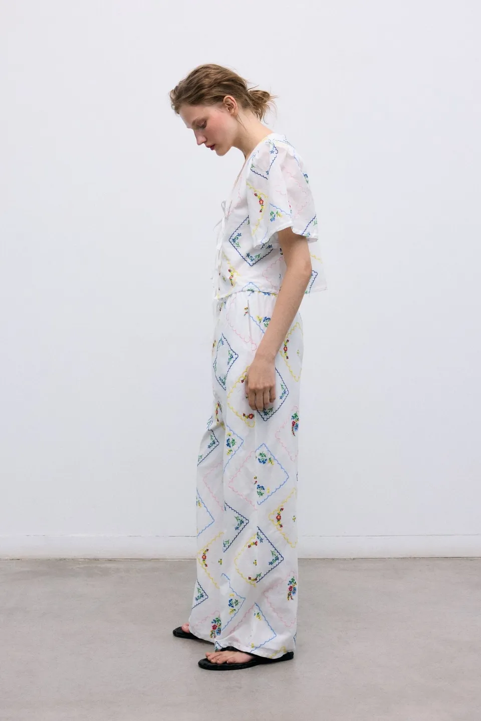The New Society Jacinthe pantaloni ricamo multicolor cotone