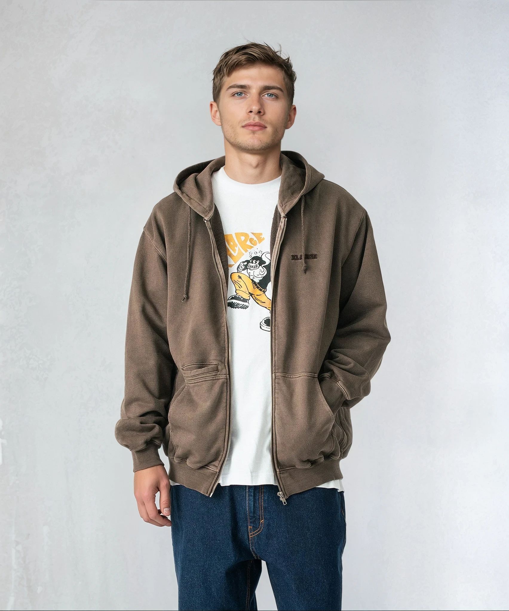 X-Large Pigment Dyed Work felpa zip cappuccio cotone