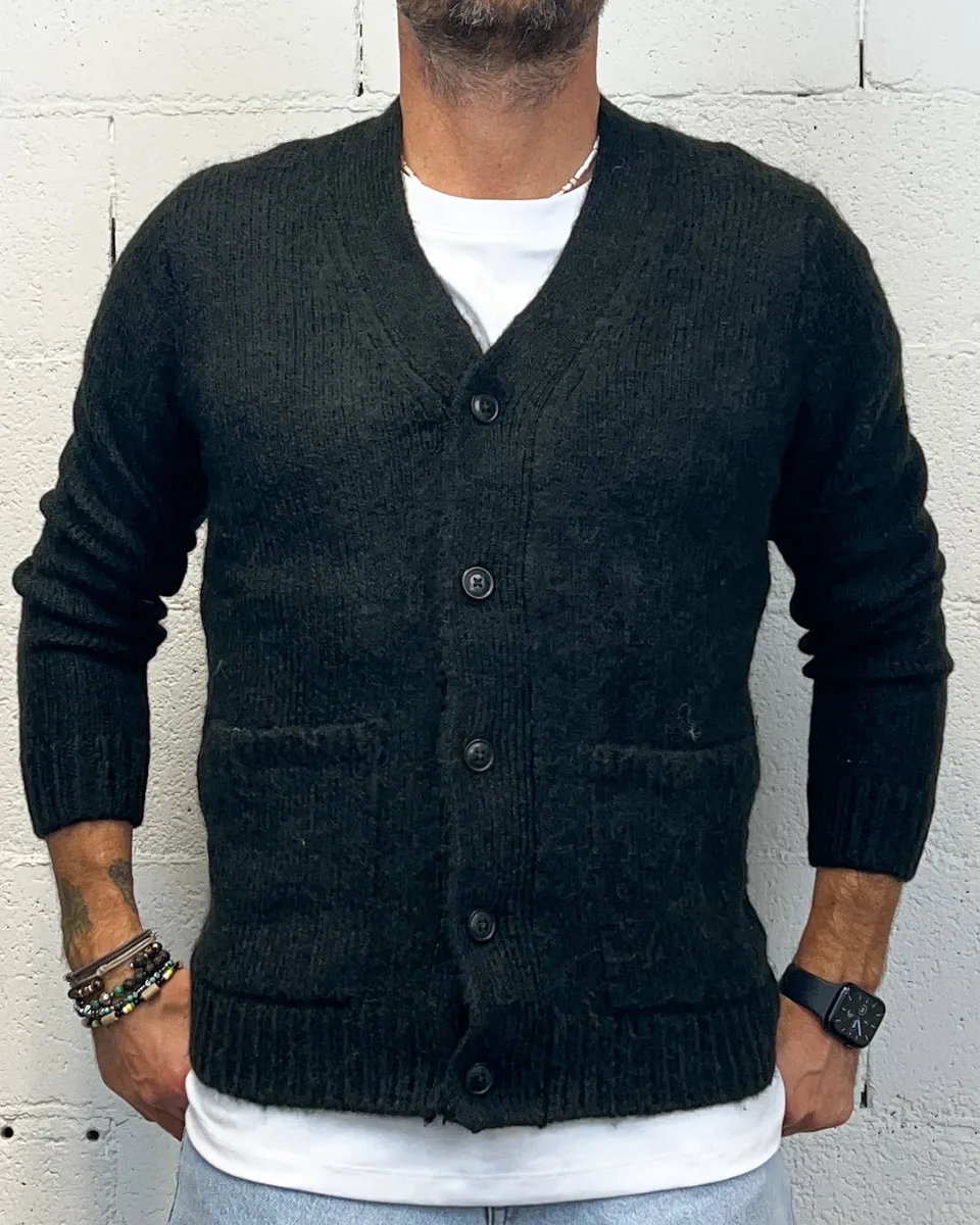 ONLYONE OVER-D cardigan nero tasche a toppa