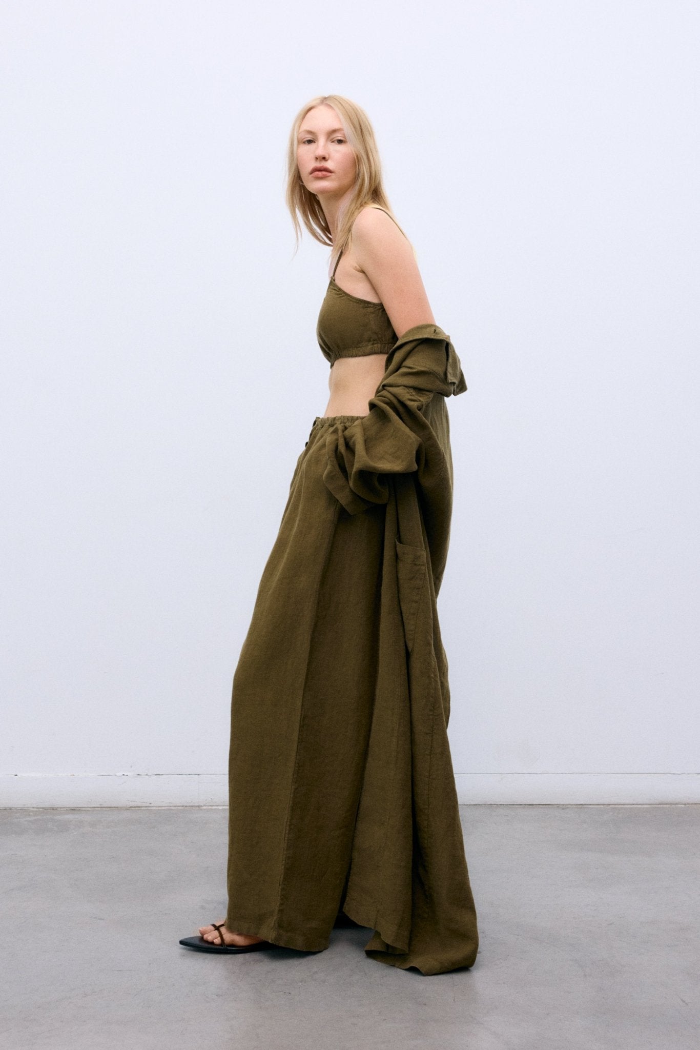 The New Society Melissa top donna Earthy Olive lino