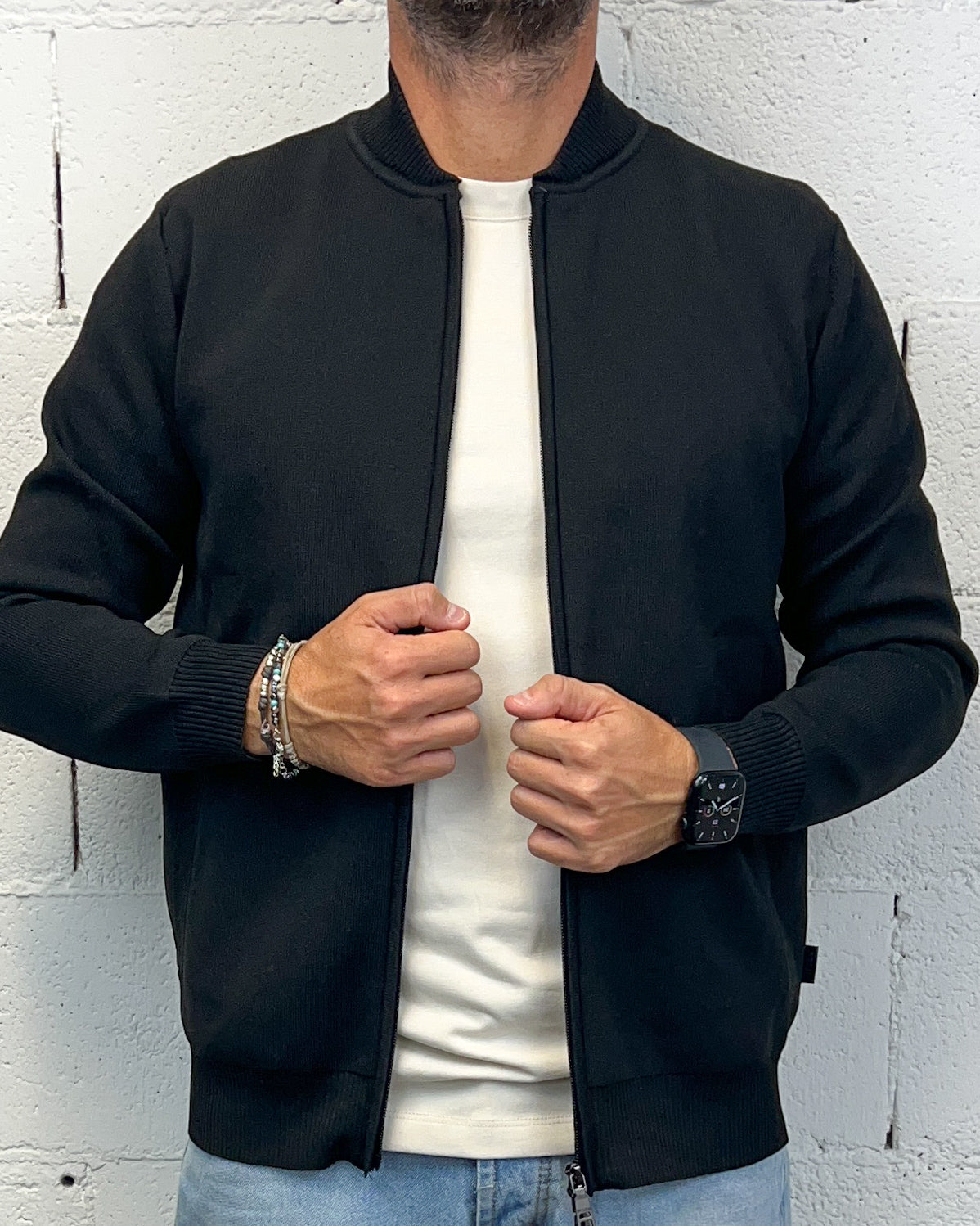 ONLYONE OVER-D Bomber maglia nera tasche filetto