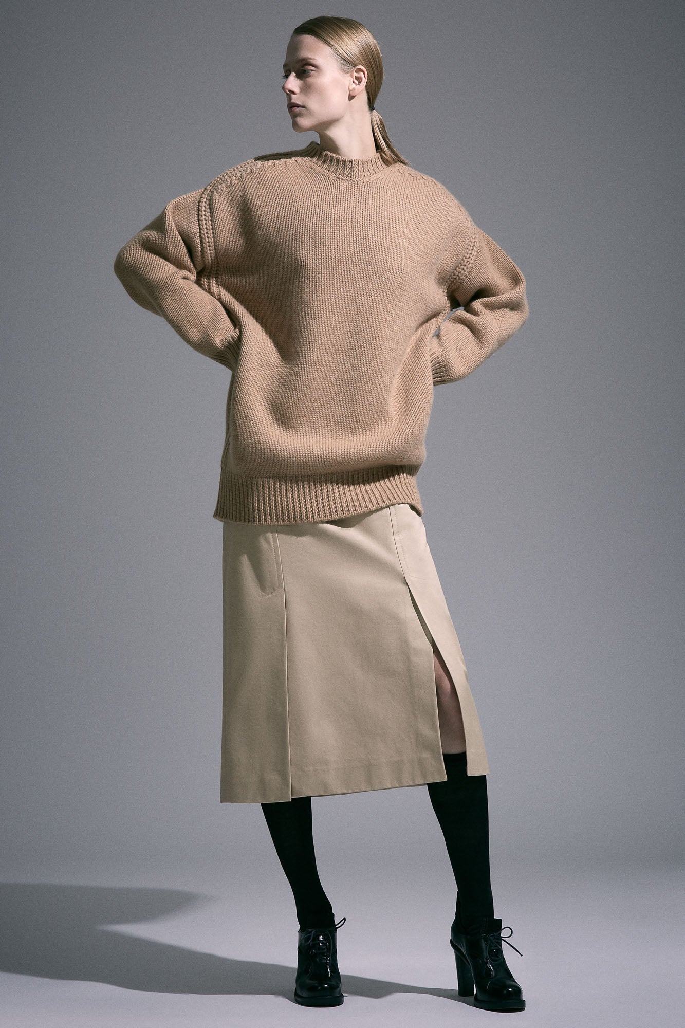 Sa Su Phi Marine gonna midi gabardine cotone beige