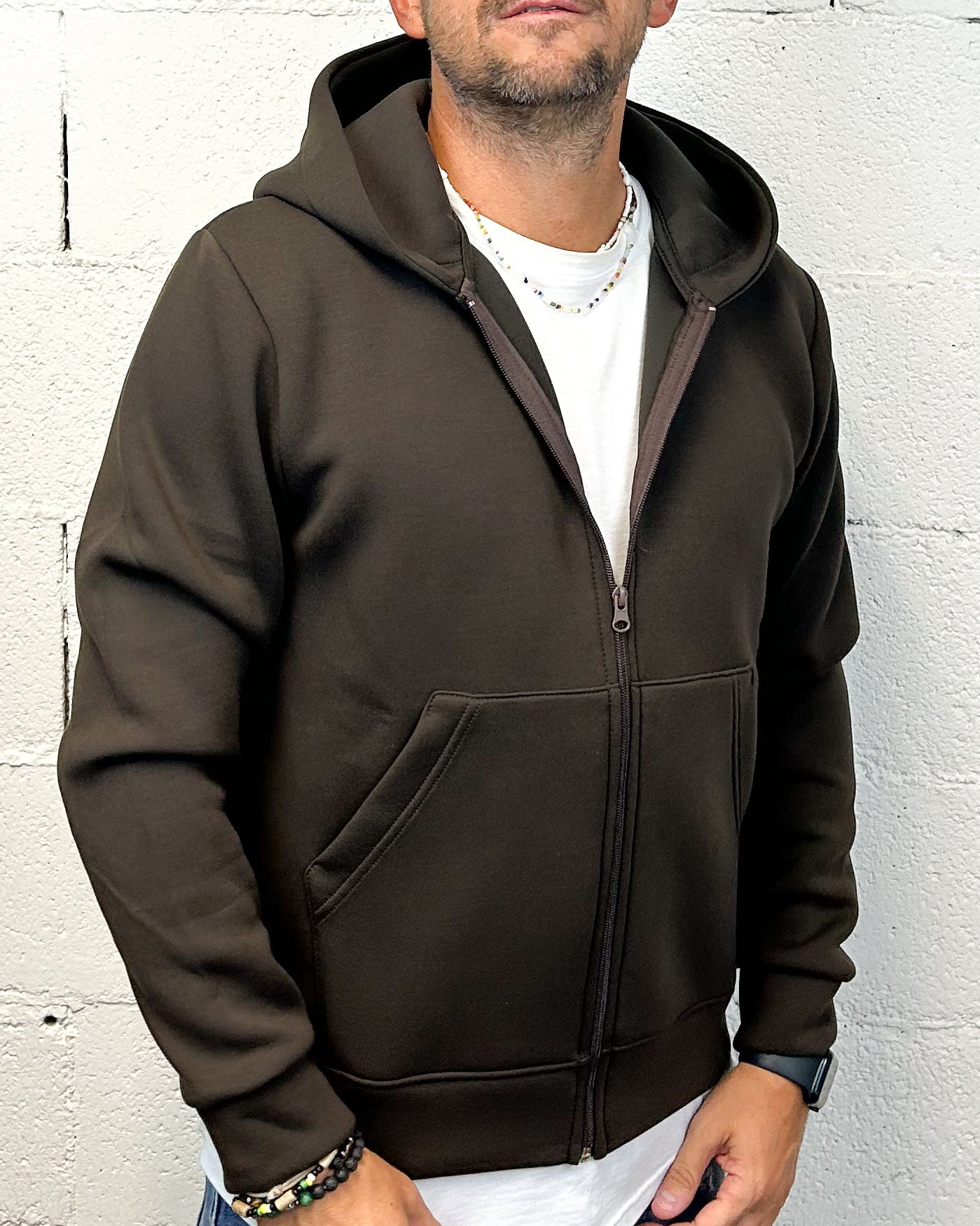 ONLYONE OVER-D felpa zip cappuccio moro vestibilità regolare