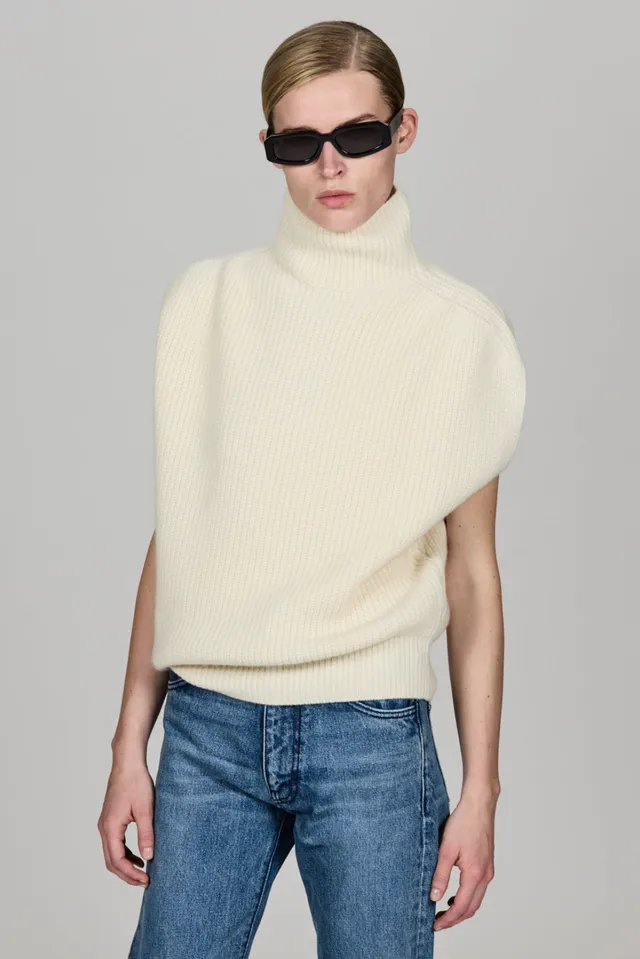 Sa Su Phi maglione smanicato collo alto cashmere avorio
