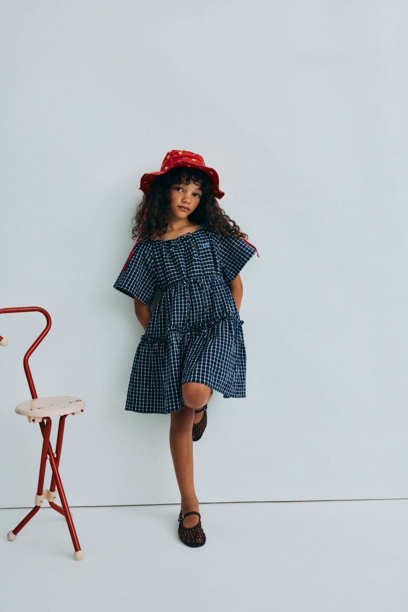 The New Society Jasmine vestito bambina quadri blu