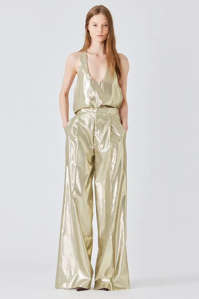 Sa Su Phi Bogart pantaloni lurex oro gamba larga
