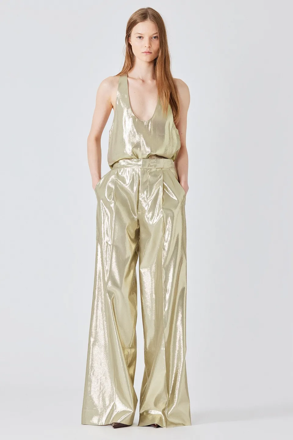Sa Su Phi Bogart pantaloni lurex oro gamba larga