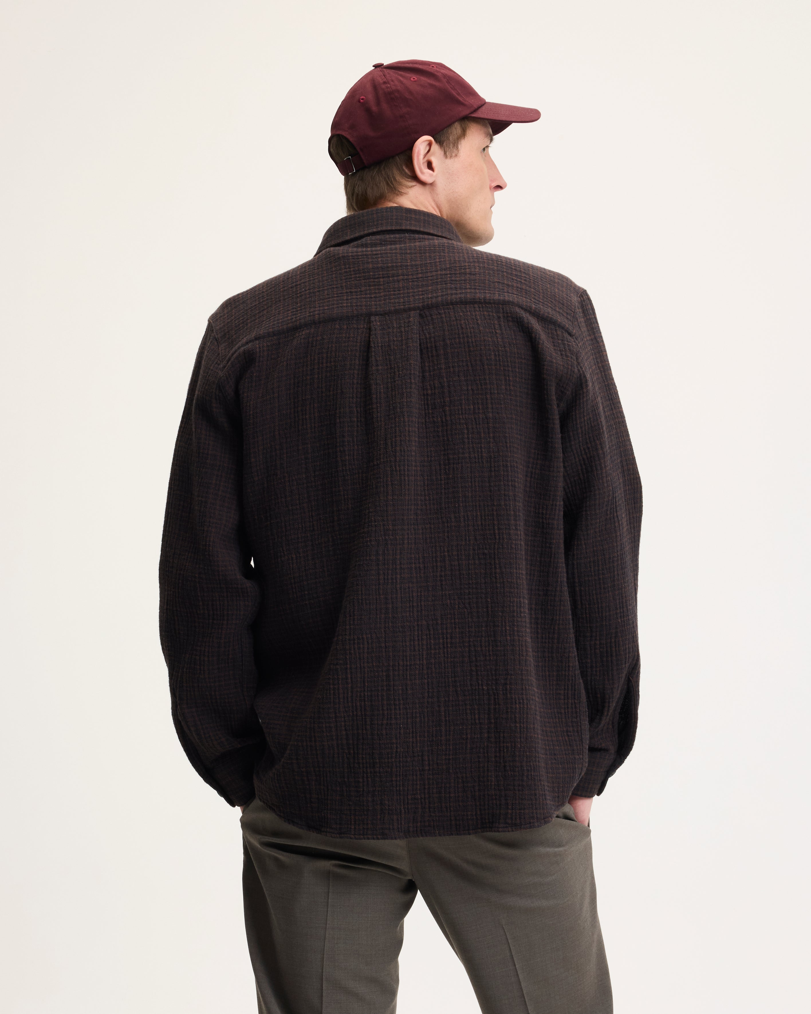 GOODPEOPLE Sniper camicia a quadri marrone lino vestibilità ampia