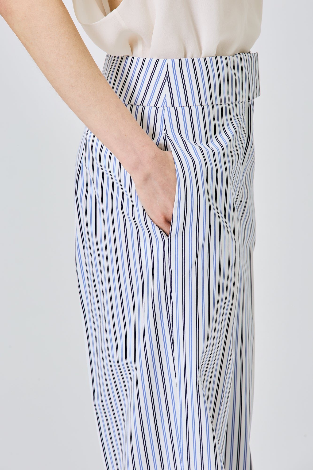Sa Su Phi pantaloni gamba dritta popeline bianco blu