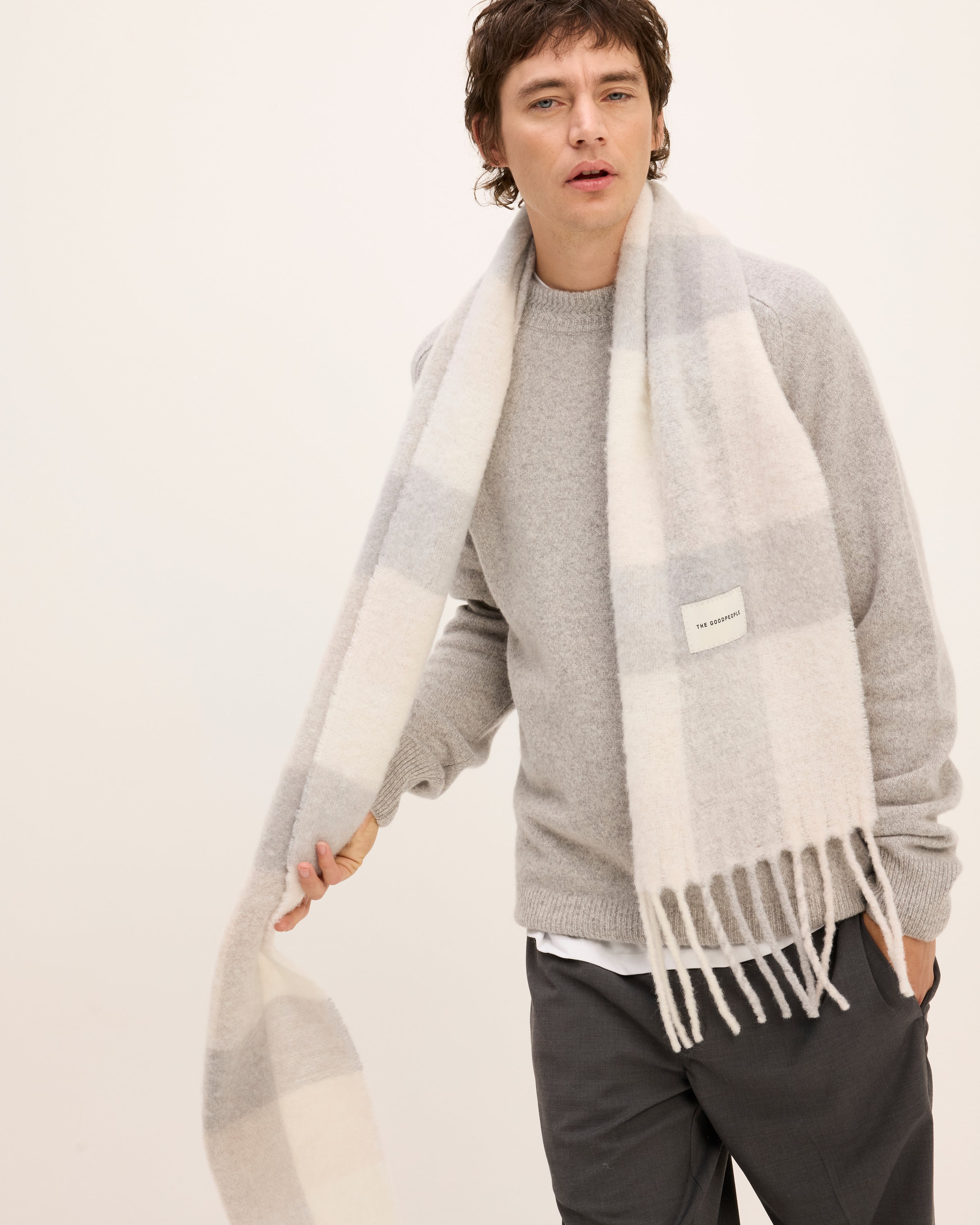 GOODPEOPLE Scarf Sciarpa Lana Beige Grigio Melange