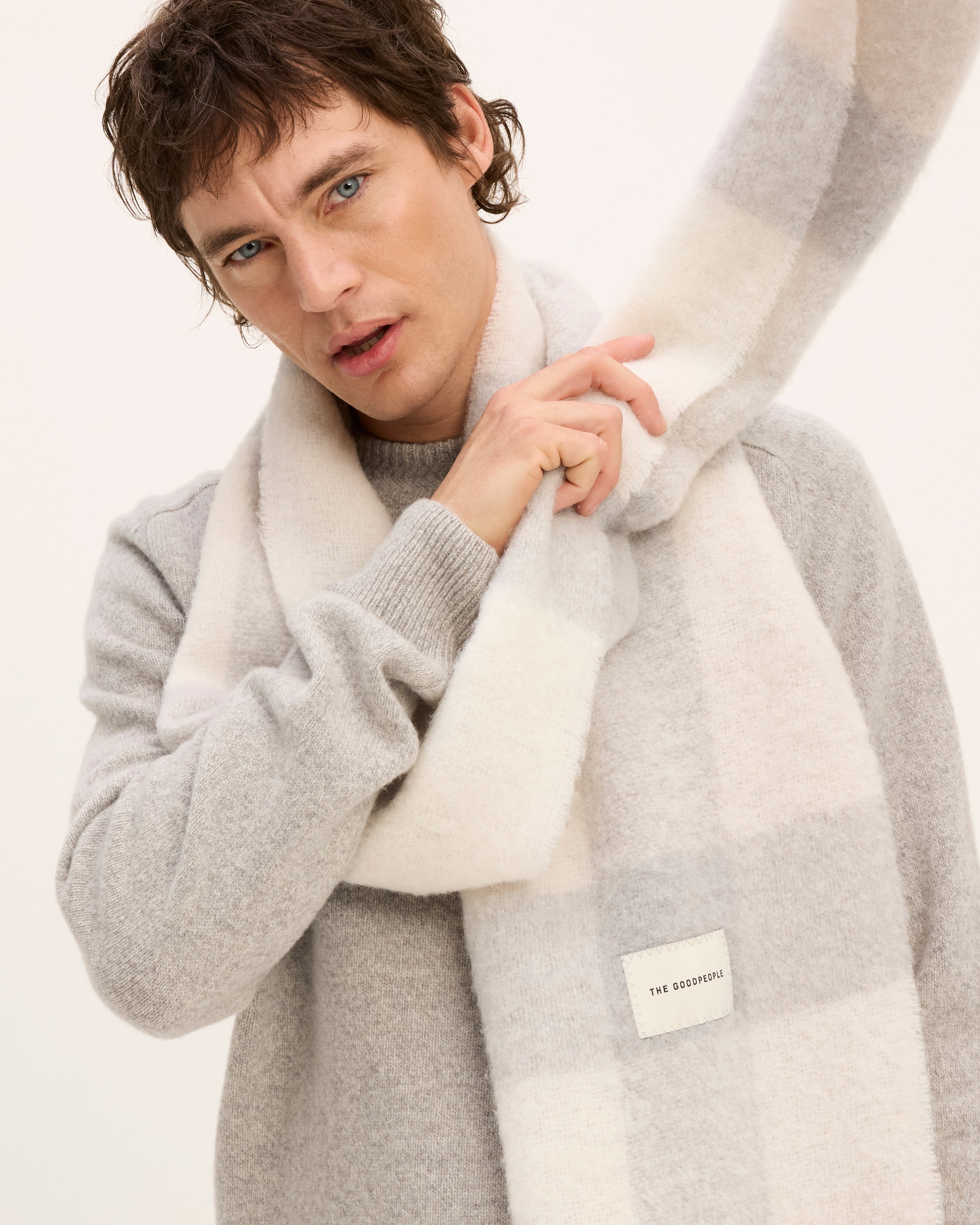 GOODPEOPLE Scarf Sciarpa Lana Beige Grigio Melange