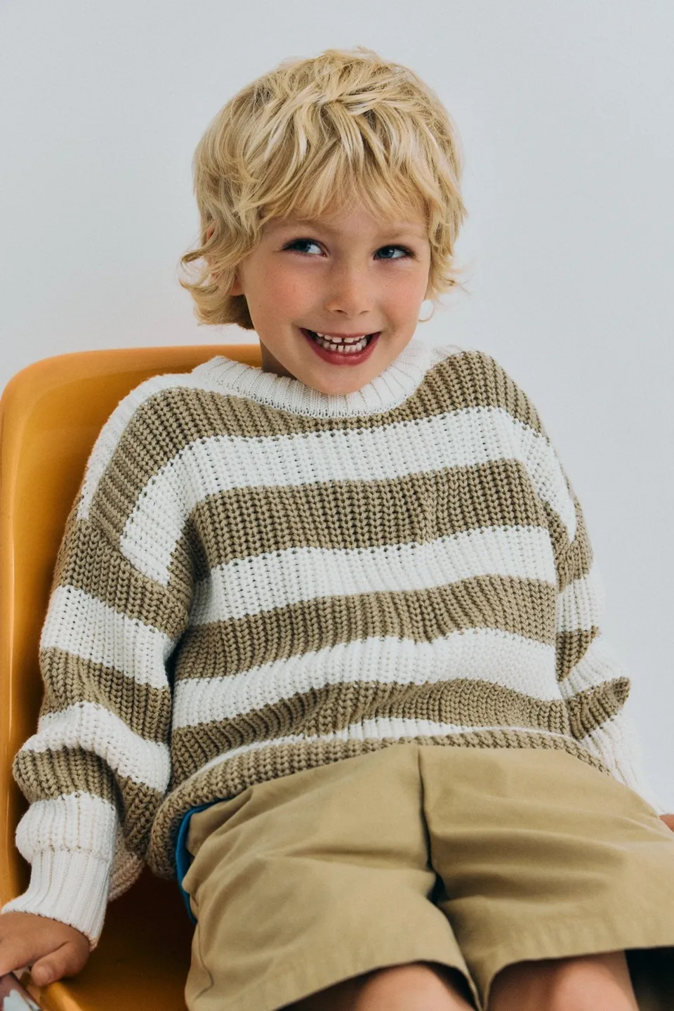 The New Society Lantana maglione cotone camel righe bimba