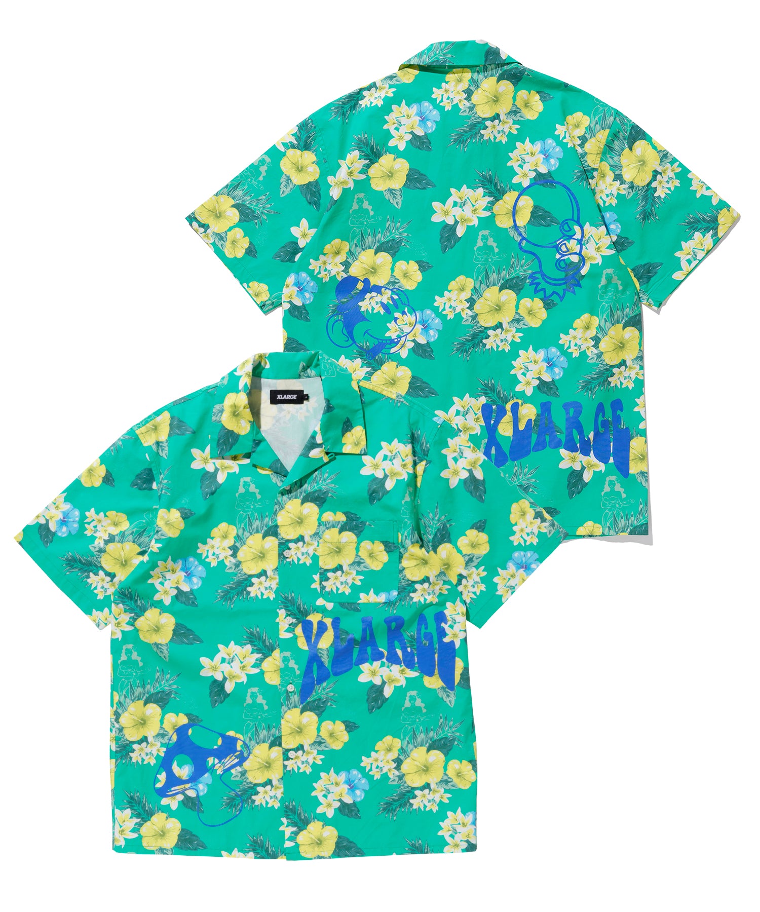 X-Large Floral camicia fantasia verde cotone