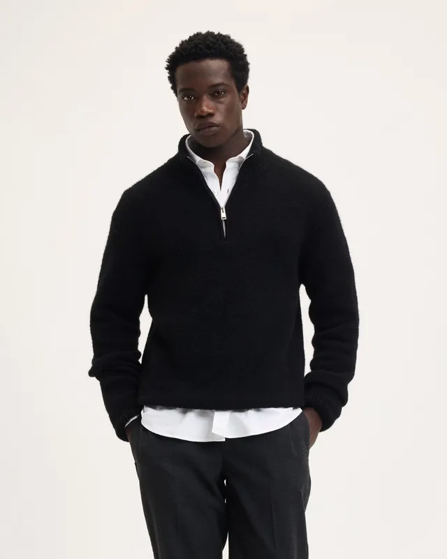 GOODPEOPLE Komfy Maglione Zip Nero Collo Alto
