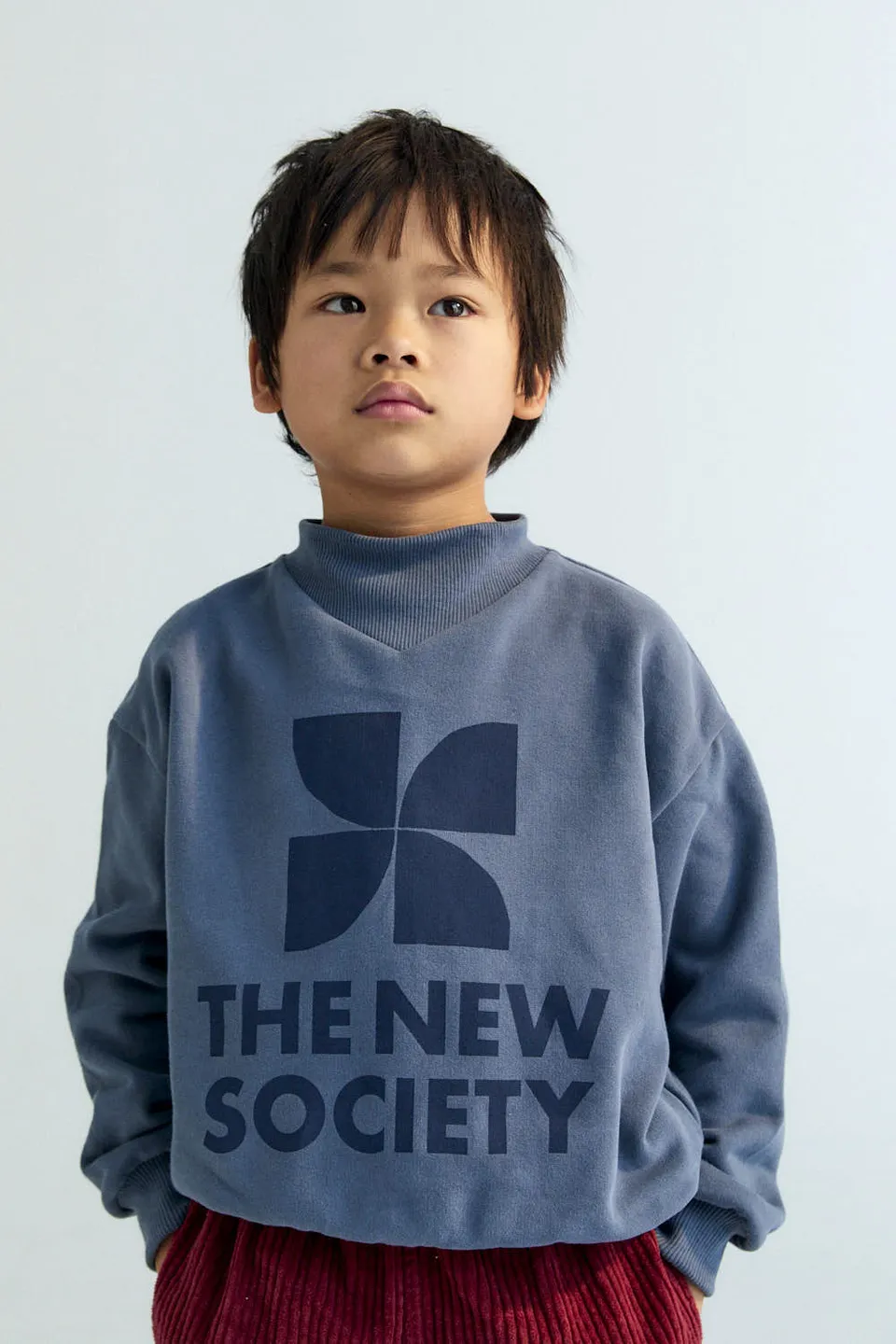 The New Society TNS Logo Rib Collar Sweatshirt felpa Void Blue cotone