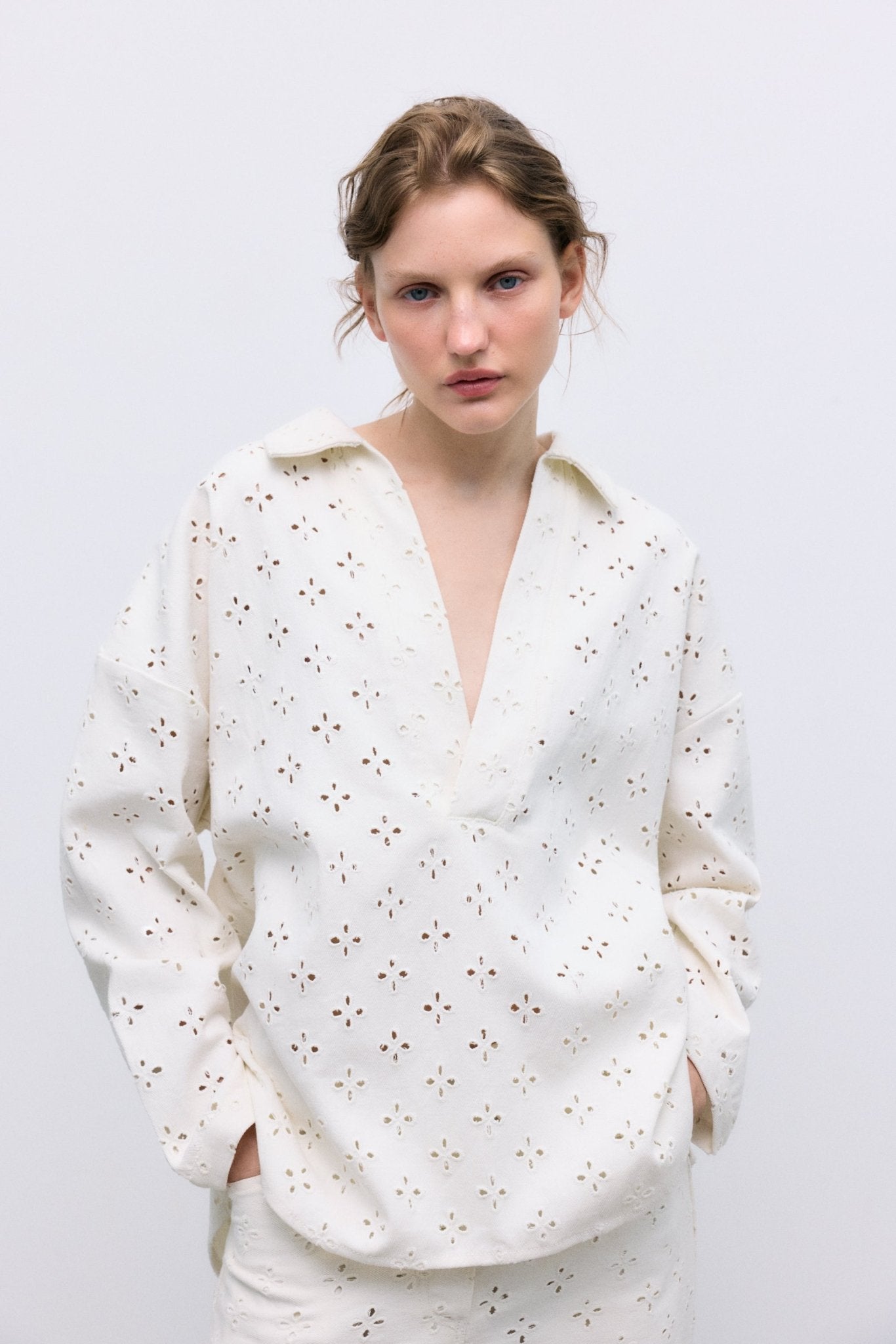 The New Society Camelia blusa donna denim ricamato